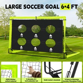 hoerlar Kids Soccer Goals for Backyard Set of 2-6x4 ft Portable Pop Up Soccer Nets Training Equipment Baseball Protective Screens with Soccer Ball, Ladder, Cones, Ideal Birthday
