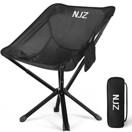 NJZ Small Camping Chair, Compact Folding Camping Chair for Adults-200 LBS Supported Lightweight Backpacking Chair for Outdoors Fishing, Hiking, Travel, Picnic, Beach Aluminum Chair(Black)