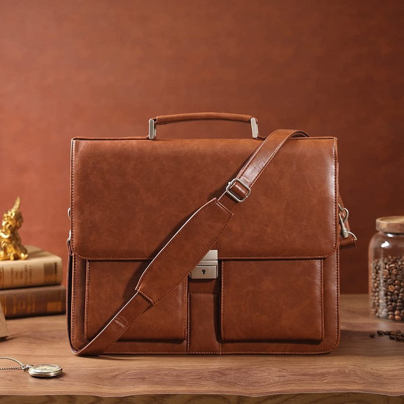 Jack&Chris Mens New PU Leather Attache Briefcase Traditional Messenger Lawyer