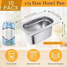 Thenshop 10 Pack 1/9 Size Stainless Steel Hotel Pans 4" Deep – Metal Steam Table Catering Trays for Commercial Restaurant Buffet Kitchen Food Service Containers, 0.8 mm Thick(European Style)