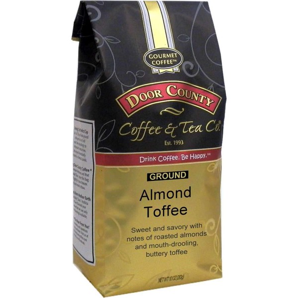 Door County Coffee, Almond Toffee Flavored Coffee, Roasted Almonds and Buttery Toffee, Medium Roast, Ground Coffee, 10 oz Bag