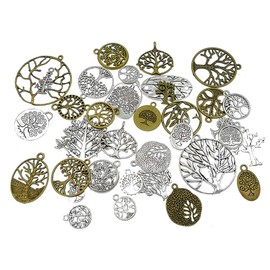 Kinteshun Assorted Sephirothic Kabbalah Tree Of Life Lucky Charm Pendant Connector for DIY Jewelry Making Accessaries(35pcs,Antique Silver&bronze Tones)