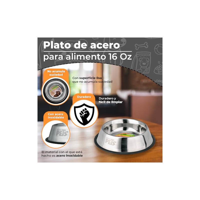 Fancy Pets Plato de Acero Inoxidable con Antiderrapante para Perro