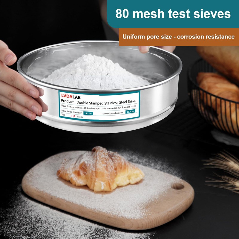 3 Pack 304 Stainless Steel Mesh Lab Sieves, 200mesh 0.075mm,