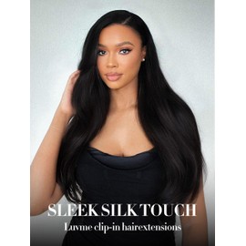 LUVME Seamless Clip in Hair Extensions Human Hair, 14 Inch 135g 9pcs Natural Black Hair Extensions Clip in Human Hair Sliky Straight Remy Human Hair Extensions