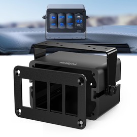 Nilight 4 Gang Rocker Switch Box 4 Holes Panel Detachable Installation Housing Waterproof Aluminum Rotatable Mount Bracket 12V 24V DIY Toggle Switches Voltmeter USB Socket for Boats Cars RVs Trucks