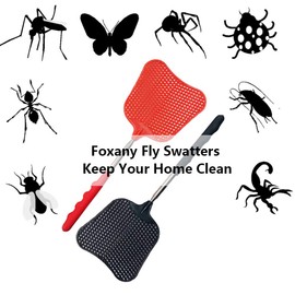 foxany Fly Swatters Extendable, Durable Plastic Fly Swatter Heavy Duty Set, Telescopic Flyswatter with Stainless Steel Handle for Indoor/Outdoor/Classroom/Office (3 Pack)