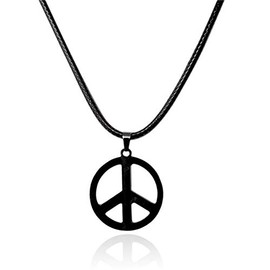COLORFUL BLING Classic Stainless Steel Love Peace Symbol Necklace 1960s 1970s Hippie Party Pendant Jewelry for Men Women Accessories-B Black