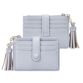 CLUCI Small Womens Wallet RFID Blocking Credit Card Holder with ID Window Leather Slim Card Wallets for Women Light Blue