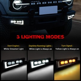 FIERYRED LED Fog Lights for Ford Bronco Accessories 2021-2024 2/4-Door, Only fit Modular Steel Front Bumper, DRL Turn Signal Fog Light Lamp Kits, Not for Bronco Sport