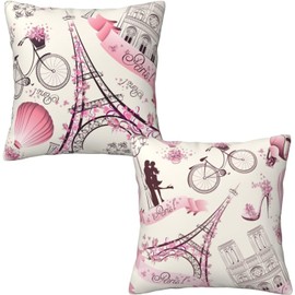 Duduho Paris Eiffel Tower Throw Pillow Cover Set of 2 Decorative Square Pillowcase Romantic Valentine's Day Theme Throw Cushion Case for Bedroom, Living Room, Sofa, Couch and Bed, 18 x 18 Inches