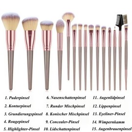 TANSAR 15 Pieces Makeup Brush Set, Professional Makeup Brush Set in Coffee Brown, Makeup Brush Set with Leather Bag, Travel Size for Highlights and Contours