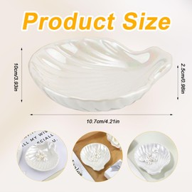 PEUTIER Shell Ring Holder Dish, 4.21x3.93in Aesthetic Ceramic Jewelry Tray Seashell Trinket Plate Bowl for Earrings Necklaces Keys (Pearl White)