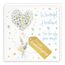 Hunts England - Romantic Husband Anniversary Card - Contemporary Hearts - Gold Foil - Luxury Wedding Anniversary Card For Husband - Happy Anniversary Husband Card - Milo's Gallery