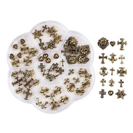 75 PCS 3D Cross Nail Art Charms with Box, Metal Nail Charms for Women, Vintage Punk Alloy 3D Cross Nail Art Decorative Accessories (Gold)