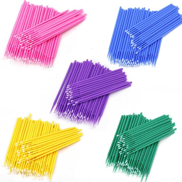 Pack of 500 Microbrush Sticks - Disposable Micro Brush Eyelash Extensions Accessories, Eyelash Brush for Eyelash Extension, Suitable for Makeup, Oral and Cleanliness (Yellow/Blue/Pink/Green/Purple)