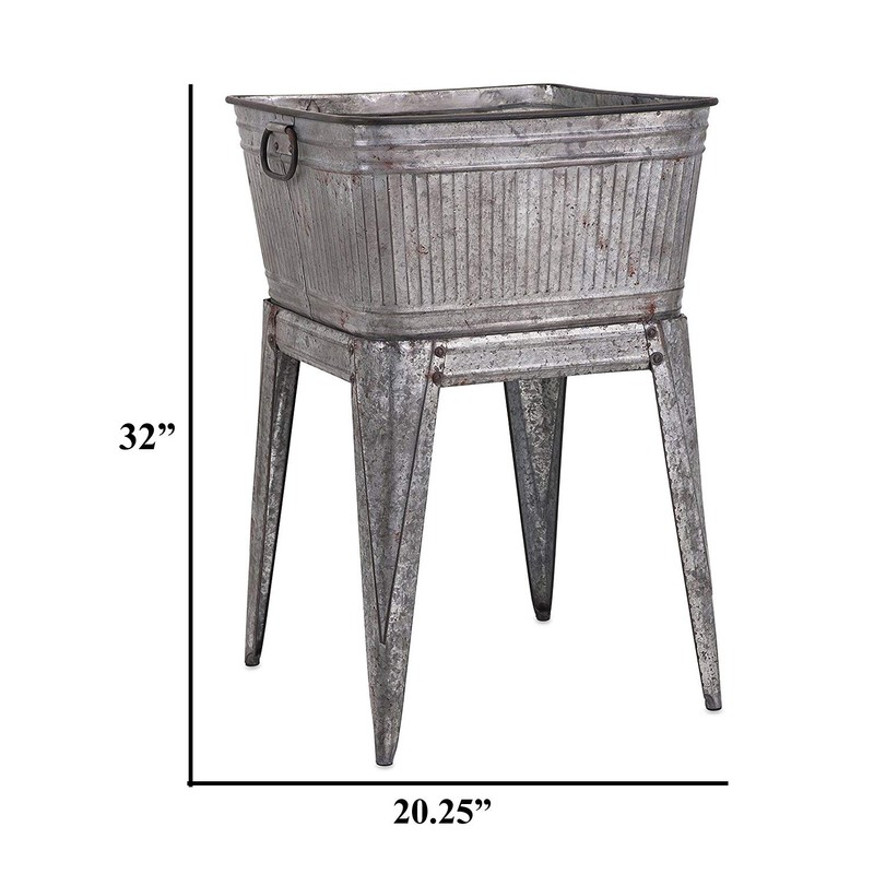 Benjara Multi Functional Galvanized Metal Tub on Stand, Gray