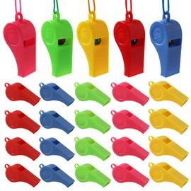 Hapy Shop 48 Pcs Neon Plastic Whistles with Lanyards Colorful Fun Noise Making Whistles for Party Sports,Party Favors,5 Colors