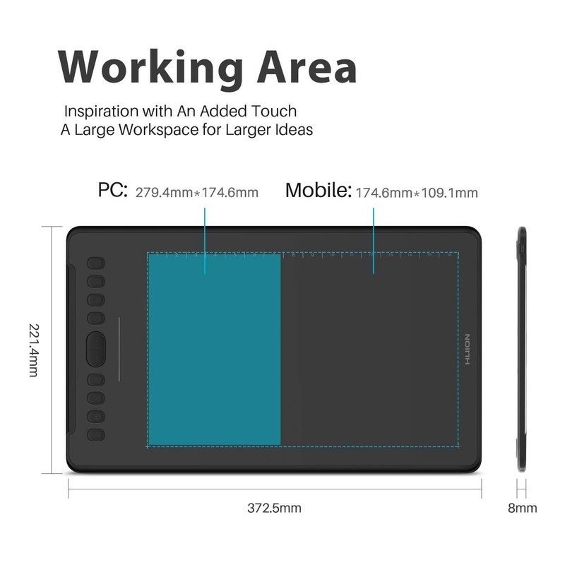 HUION Inspiroy H1161 Graphics Drawing Tablets, Touch Strip and 8192