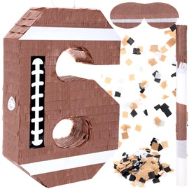 Poen Number 6 Football Piñata Small Sport Theme Piñata with Bat and Blindfold Confetti for Kids Birthday Party Decoration, 15.7 x 11 x 2.8 Inch