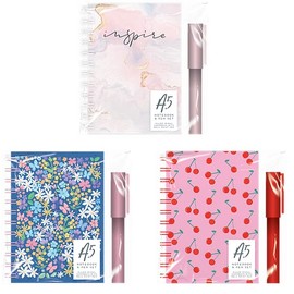 BG Stylish A5 Ruled Notebook & Ballpoint Pen Set, Assorted Trendy Designs X1