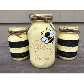Bumble Bee Mason Jar Set/Bee Decor/Black & Yellow Bee Centerpiece/Bumble Bee Decor/Bee Baby Shower Gift/Bumble Bee Party