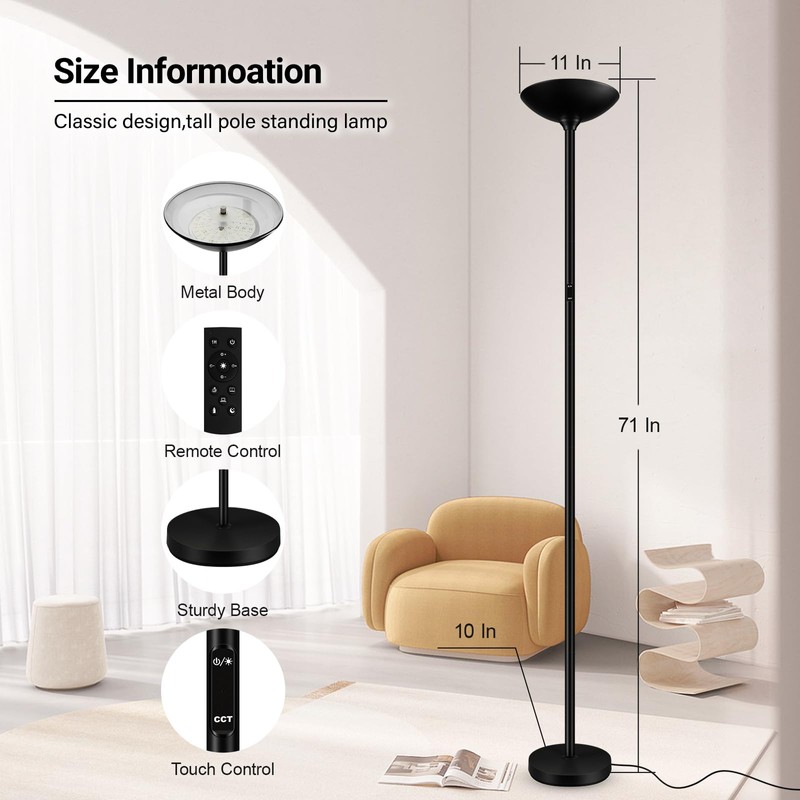 BoostArea Dimmable Floor Lamp,30W 3000LM Super Bright LED Torchiere Standing
