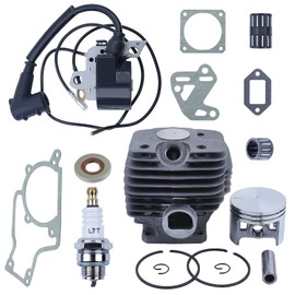 Mtanlo 52mm Cylinder Piston Kt Ignition Coil For Stihl MS380 038 1119 020 1202 Chainsaw, 52mm Cylinder Piston Kit, Piston Needle Bearing, Ignition Coil, Spark Plug, Cylinder Gasket, Muffler Gasket