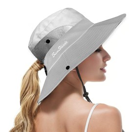 MSIHEY Women's Sun Hat with Ponytail Hole Breathable Foldable Bucket Hat UV Protection Outdoor Dark Grey (DE/NL/SE/PL, Numeric Height, 54.0 cm, Light Grey), lightgrey