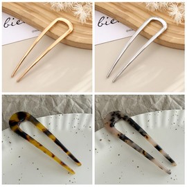 French Hair Pins U-Shaped Hair Pins Delicate FrenchTwist Pins,4 Pieces French U ShapedHairPins,Metal Acetate Updo HairPins,UpdoChignonHairPinsforWomenGirls All HairstyleDecorative Accessories