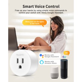 HAPYTHDA Smart Plug with Remote, 2.4GHz Wi-Fi & RF433 Wireless Remote Control Outlet Light Switch NO Neutral Wire Required, Works with Smart Life/Tuya APP, Compatible with Alexa/Google Home, White