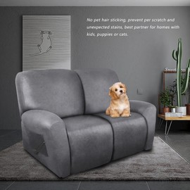 molasofa Loveseat Recliner Slipcover - 6 Pieces Stretch Leather Like Recliner Sofa Cover for 2 Seat Dual Reclining Loveseat Couch, Furniture Protector with Elastic Bottom (Grey)