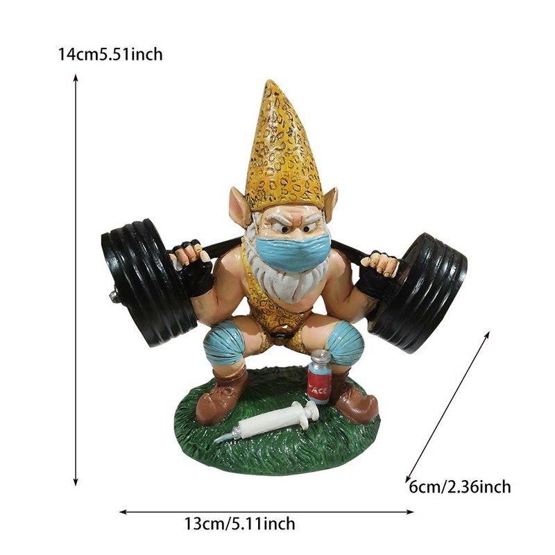 Garden Gnome Statue White Beard Weightlifting Dwarf Garden Ornaments Resin