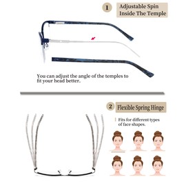 HOTJOJO 3 Pack Reading Glasses for Women, Metal Half Frame Blue Light Blocking Computer Readers, Filter UV Ray/Glare/Blue ray Women’s Eyeglasses with Pouches (175 Magnification Strength)