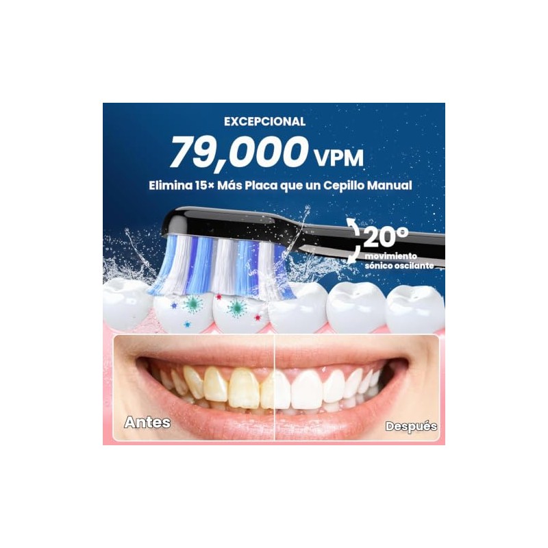 Cepillo de dientes eléctrico con sensor de presión, negro
