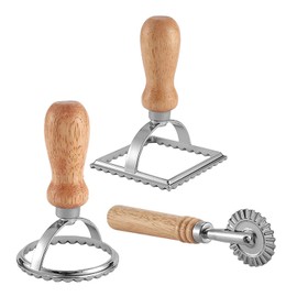 Binnan 3 Pieces Pastry Dumplings Mould, Ravioli Stamp Maker Cutter with Wooden Handle and Fluted Edge, Ravioli Stamp Set Ravioli Maker Mold for Ravioli, Snack, Dumplings, Pastry, Cookie