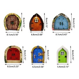SagaSave 6PCS Miniature Wooden Fairy Door, Engraving Country Cottage Fairy Door Yard Garden Sculpture Decoration
