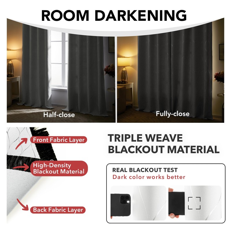 Deconovo Blackout Curtains - Silver Wave Line Print, Thermal Insulated,