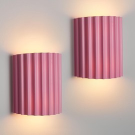 Fetason Pink Resin Modern LED Wall Sconces Wall Lighting Set of 2, Indoor Hardwired Up and Down Wall Light Fixtures Mount Lamp for Living Room Bedroom Hallway Corridor