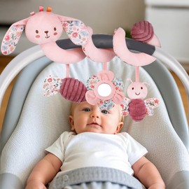vocheer Hanging Toys for Car Seat Crib Mobile, Infant Baby Spiral Plush Toys for Crib Bed Stroller Car Seat Bar (Pink Rabbit)