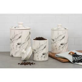 10 Strawberry Street Marble 3 Piece Canister Set, White/Black