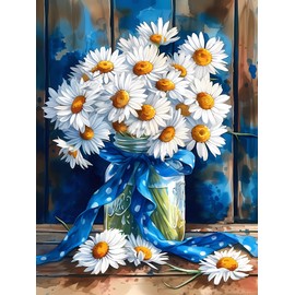 Flowers Diamond Art Kits for Adults-Daisy in The Vase Full Drill Diamond Painting Kits for Adults, Round 5D Floral Arts and Crafts Gem Art Painting Kits DIY Home Decor 12x16inch