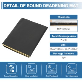 ACROPIX 197mil 5mm 7sqft Universal Sound Deadener Mat 24.8" x 39.4" High Density Foam Heat Shield Material for Car Boat Hood Engine Black - Pack of 1