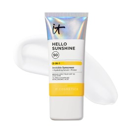 IT COSMETICS Hello Sunshine Protector solar invisible para la cara SPF 50 - Protector solar, suero hidratante y base de maquillaje - 1% Pro-Vitamina B5 y ácido hialurónico - Elegible para HSA/FSA