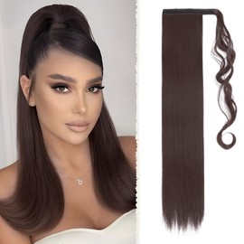 Benehair Long Straight Ponytail Hairpiece, Synthetic Hair Extension Braid Ponytail Extension, Hairpiece Braid, Brown Hair Extension for Women and Girls, Brown, 66 cm