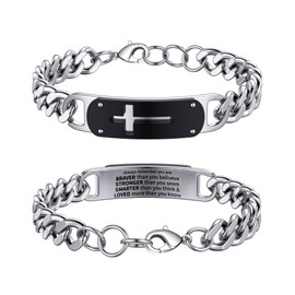 Lunvky Cross Bracelet for Men Teen Boys, Stainless Steel Bible Verse Jesus Bracelet Christian Religious Jewelry Gifts Wrist Metal Cross Chain Bracelet Male Teenage Age Kids Boys Always Remember Silver