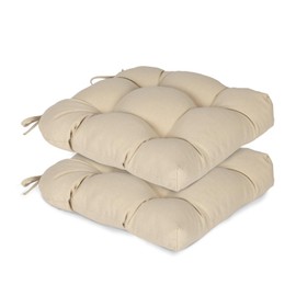 Aoodor 19" x 19" x 5" Tufted Outdoor Chair Cushions, Water Resistant & Fade Resistant Polyester Dining Chair Pads with 2 Straps for Patio Furniture, Set of 2