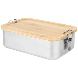 Lunch Box Stainless Steel Lunch Box Adult Children 1400 ml Lunch Box Metal with Wooden Lid BPA Free Lunch Box Bento Box Breakfast Box Lunch Box for School Trips Nursery