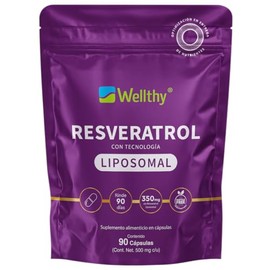 Wellthy Resveratrol Liposomal 90 Cápsulas. Entrega Optimizada, La Mas Alta Biodisponibilidad, Cápsula Vegana, 350mg, Rinde 3 Meses, Bottle Free.