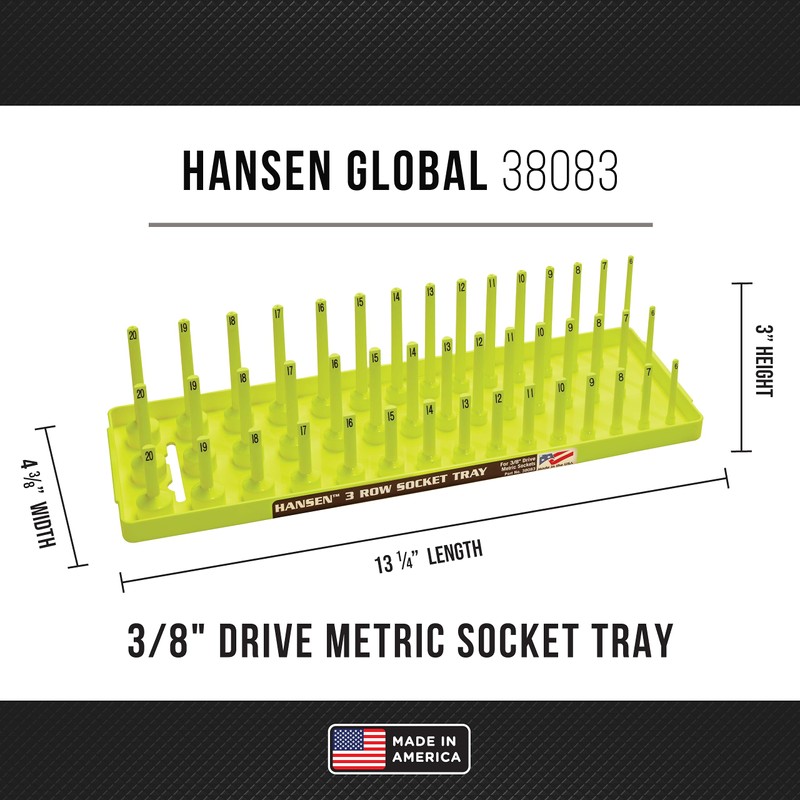 Hansen Global 3 Row Socket Holder, Hi-Viz Yellow, Pack of